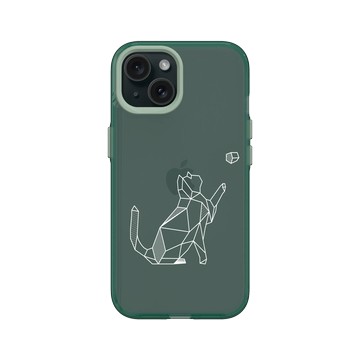 iPhone 15 Clear 憂墨綠 - Animal Silhouette / 動物剪影 - 幾何-動物系列/球與貓