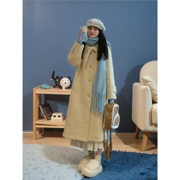 呢子大衣女2025年秋冬新款黃色毛絨高級感加厚中長款毛呢大衣外套