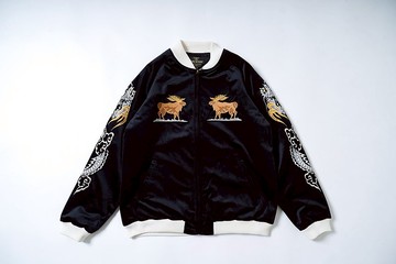 照舊古著 HOUSTON JAPAN 絲絨刺繡夾克阿拉斯加大山羊海軍