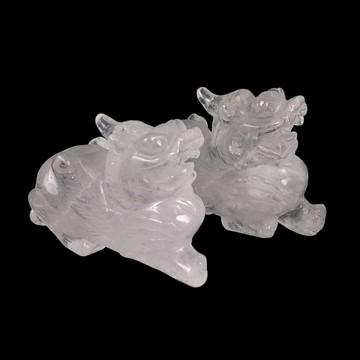 《博古珍藏》天然巴西白水晶貔貅一對．576公克．鎮宅開運風水招財．辦公室擺飾．底價回饋