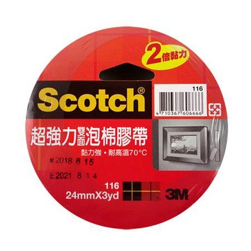 3M Scotch超強力雙面泡棉膠帶/116/24mmx3Y