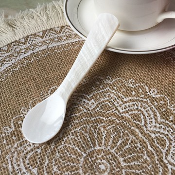 長12CM白色貝殼勺子厚款咖啡冰淇淋蛋糕甜品家用湯勺創意家居飾品