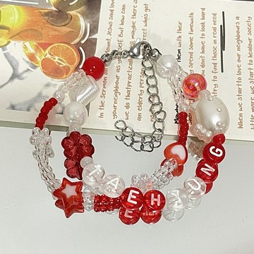 ⭐韓國代購正版預售⭐BTS  成員名字串珠紫色手鍊ins小衆軟妹定製愛心鏈條愛心手鍊透明【15天內發貨】
