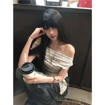 FENNI STUDIO千禧 原創性感辣妹綁帶一字肩無袖T恤女2025春夏上衣