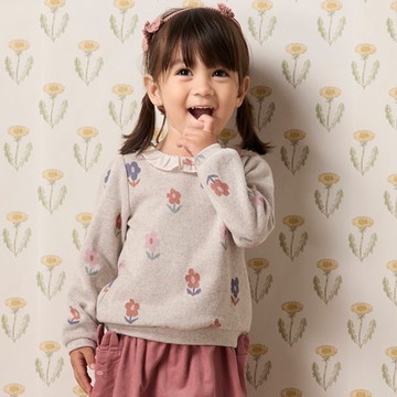 PIPPY可愛小花提花浪漫荷葉領上衣 米白-130