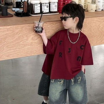 ATL 男童短袖 中大童衣服 兒童上衣 兒童短袖2024童裝夏裝大童寶寶上衣韓版字母印花寬松男童百搭T恤