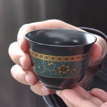 陶福氣 天目盞曜變黑茶具茶杯 家用創意琺瑯彩主人杯品茗杯茶杯