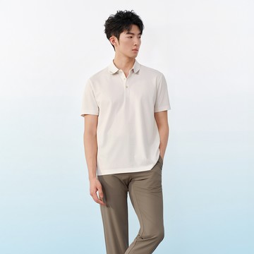 絲光棉網眼緹花布立領短袖POLO衫/梔子白色 | 6314304802