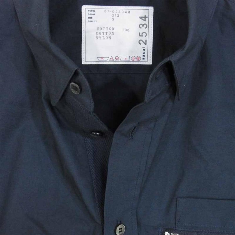 Sacai サカイ 21SS 21-02534M Typewriter Grosgrain Shirt 切替 長袖シャツ ネイビー系 3【中古】 |  LINEブランドカタログ