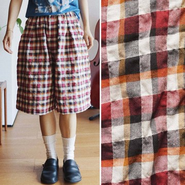 紅色 彩格純棉 夏季五分褲廓形短褲 夏季進口薄棉 男女同款