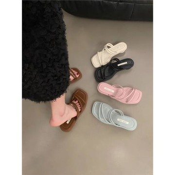 兩穿法式晚風涼鞋女款2025新款韓版細帶仙女溫柔粗跟拖鞋夏季外穿