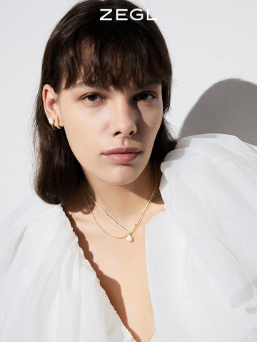 ZEGL設計師白月光與白玫瑰雙層項鏈女簡約氣質鎖骨鏈高級感配飾品
