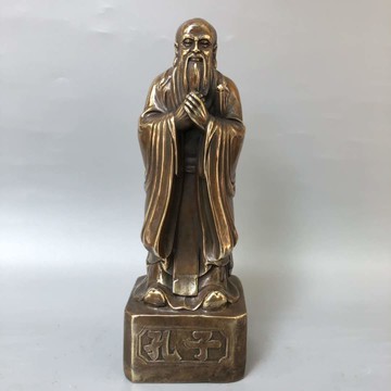仿古純銅孔子擺件黃銅孔夫子銅像助學業旺事業書房供奉教師節禮物
