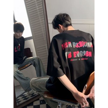 青少年t恤男短袖夏季簡約字母印花純棉上衣初高中生帥氣半袖體恤