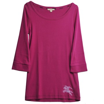 BURBERRY 巴寶莉  品牌圖騰LOGO圓領造型七分袖上衣(紫紅色)