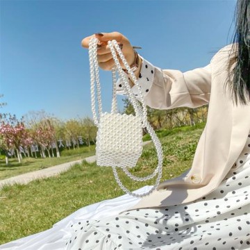 蔻諾迷你珍珠包包diy手工包材料編織女包自制ins小方盒斜挎水晶包
