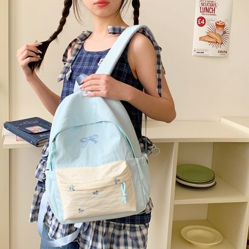 熱銷💯可愛蝴蝶結少女風書包女大學生高顔值輕便雙肩包大容量校園休閒背學院風多口袋加厚護脊大學生後背包 畢旅背包 5QYH