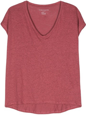 Majestic Filatures - V-neck slub-texture T-shirt - women - Elastane/Linen/Flax - I - Pink