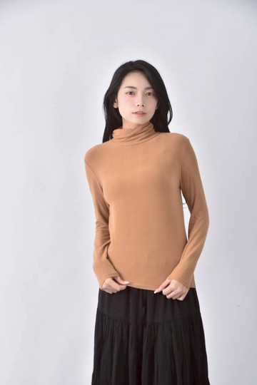 (S) eason微高領棕色長袖上衣