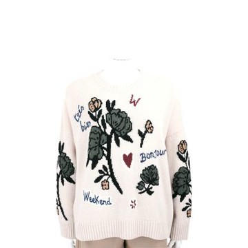 Max Mara-WEEKEND PAVIDI 字母花草圖樣卡其色純羊毛圓領針織衫 毛衣