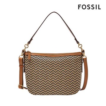 FOSSIL Jolie 編織新月斜背包-棕黑人字紋 ZB11136279