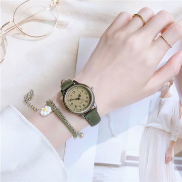 經典復古文藝綠色初高中女式手表女款學生小眾設計森系簡約氣質