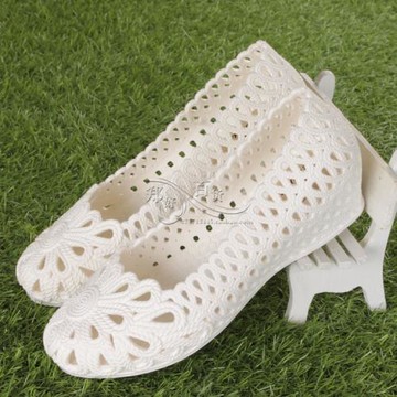 厚底坡跟塑料涼鞋女夏季鏤空透氣軟底防滑雨天外穿白色護士涼鞋女