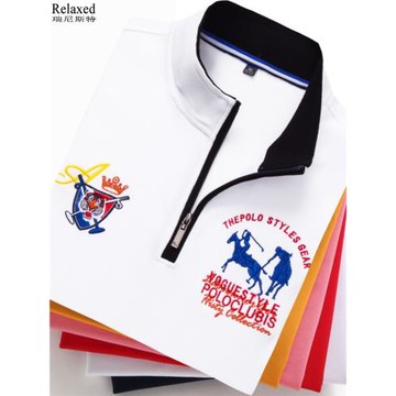 立領拉鏈POLO衫男裝長袖T恤半高領老虎頭刺繡上衣服T秋冬季潮