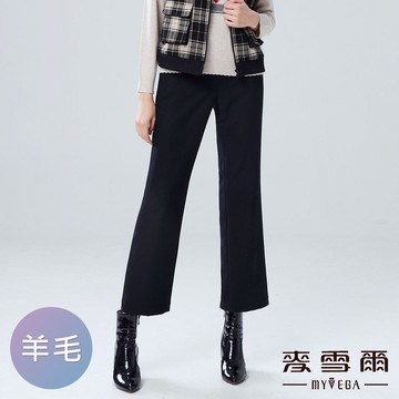 Myvega麥雪爾 MIT羊毛車線後鬆緊腰長褲-黑