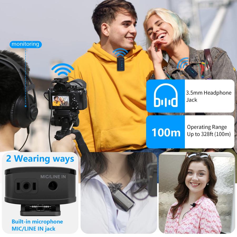 BOYA 2.4GHz Wireless Lavalier Microphone System for Camera Phone DSLR Camcorder Dual Channel Cordless Lapel Microphones Mic for Video Recording YouTub