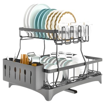 碗盤收納瀝水架 2層 黑色  1個