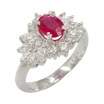 【二手名牌BRAND OFF】JEWELRY 無品牌珠寶 Pt900鉑金 0.62ct紅寶石 0.68ct鑽石 戒指