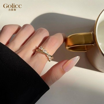 【Gulicc】戒指 韓國時尚微鑲交叉食指戒