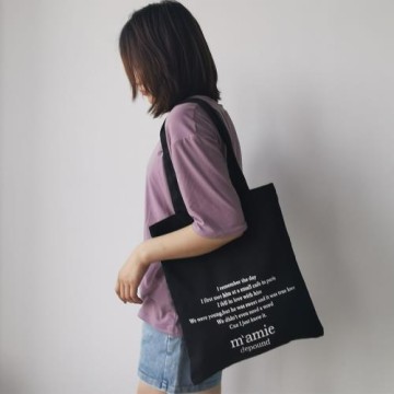 韓國chic軟萌帆布單肩包簡約百搭小清新字母黑白手提包購物袋布包