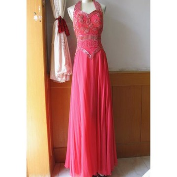 法國原單重工釘珠大裙擺新娘伴娘婚紗真絲晚禮服大小碼敬酒連衣裙