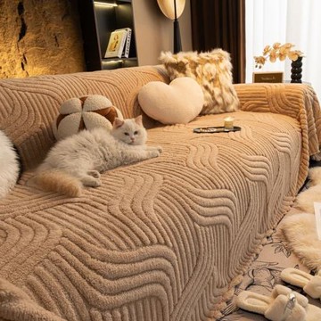 奶油風純色沙發巾秋冬季毛絨加厚保暖防滑防貓抓舒棉絨沙發蓋布