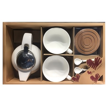 TATUNG 大同磁器  1組  茶壺 + 杯子 2個 + 湯匙 2個 + 杯墊 2個  白色 + 灰色 + 黑色