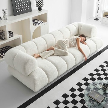 ✨新品 優選品質 奶油風棉花糖客廳小戶型沙髮法式輕奢直排三人位鋼琴鍵布藝沙髮木 5KVA