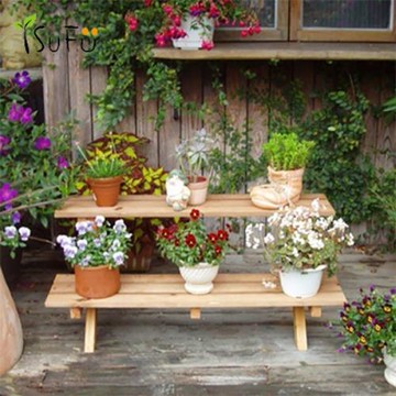 [舒福家居]原木雙層多用途花架(小)