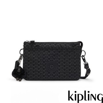 Kipling『千層包』經典黑菱格紋印花單肩隨身斜背包-RIRI