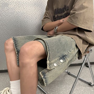 【T-2】🖤 男生短褲 排扣褲 五分褲 牛仔短褲男 夏季短褲 薄款 褲子男 ins 寬鬆 百搭 痞帥 外穿 顯高 中褲