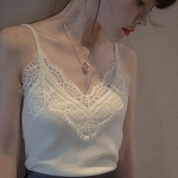 【外穿內搭兩件套】蕾絲背心 吊帶背心 打底衫 無袖上衣 修身顯瘦 螺紋蕾絲拼接 夏季新款 時尚百搭