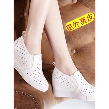 夏天的鞋子女2024新款百搭鏤空透氣真皮白色一腳蹬休閑內增高女鞋