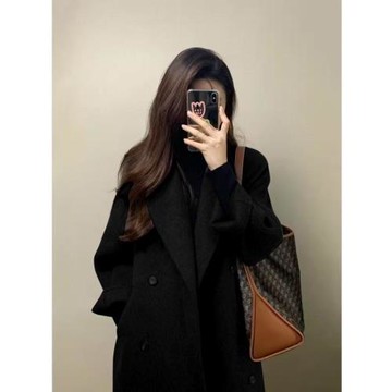 黑色羊絨呢子大衣女小個子2024新款冬季高級感加厚毛呢外套赫本風