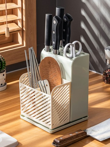 優購生活 家用刀架置物架筷子籠刀具勺子餐具一體收納盒廚房瀝水刀座筷子筒