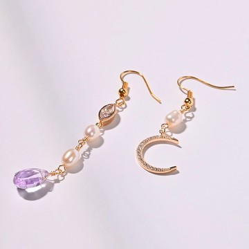 月光女神垂墜耳環 18KGF | 紫水晶*珍珠