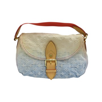 【二手名牌BRAND OFF】LOUIS VUITTON 路易威登 藍色/米白單寧 橘色帆布 Sunray 肩背包 M40416