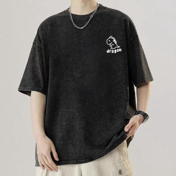 隔日出貨 美式复古大t 潮流印花 短袖t恤男 水洗t 短袖男  t恤 纯棉短t恤 潮t 美式短t 黑色上衣 0150