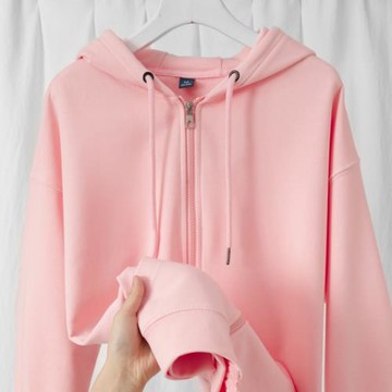 重磅粉紅色連帽拉鏈衛衣淺粉色櫻花粉寬松休閑運動情侶開衫外套秋