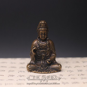 古玩古董開光復古實心純銅觀音菩薩銅像擺件楊柳觀音 凈瓶觀音